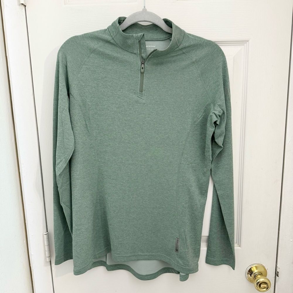 Montane Women’s Dart Zip Neck T Shirt Size Large Green Baselayer Camping